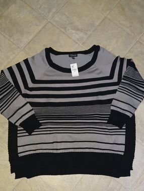 Lane Bryant Black and Gray Striped Sweater